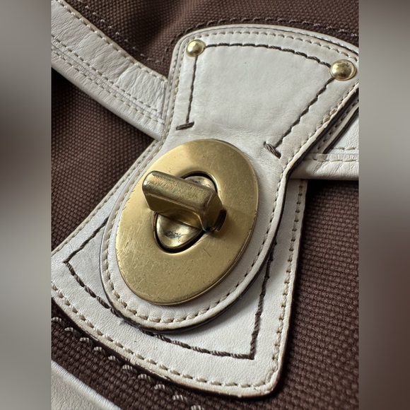 Coach Legacy Stripe Parchment/Brown Slim Flap Ali Turnlock Shoulder Bag $378 - Picture 2 of 16